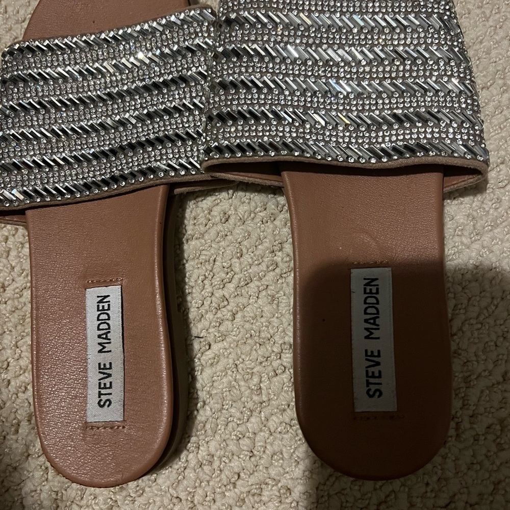 Steve Madden Silver Sparkly Slides Size 6.5 - image 1